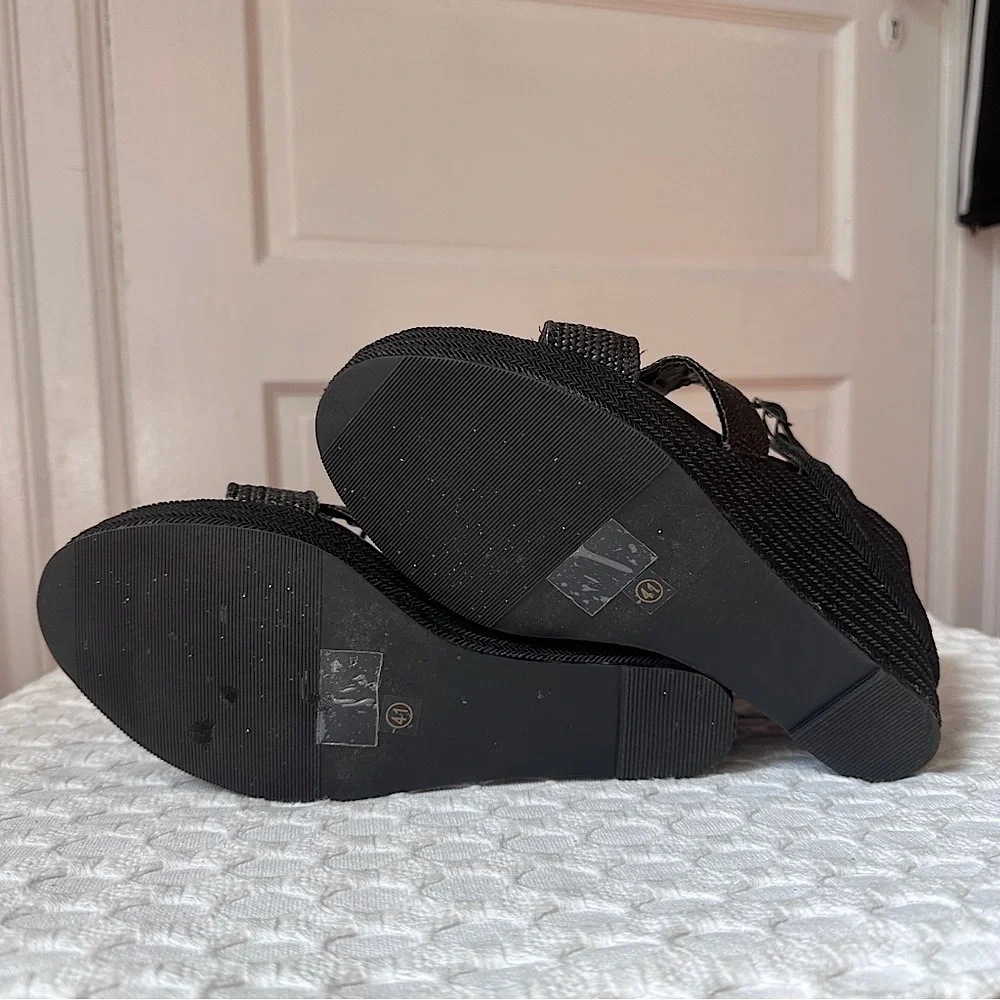 Woven Platform Wedge Sandals - Black